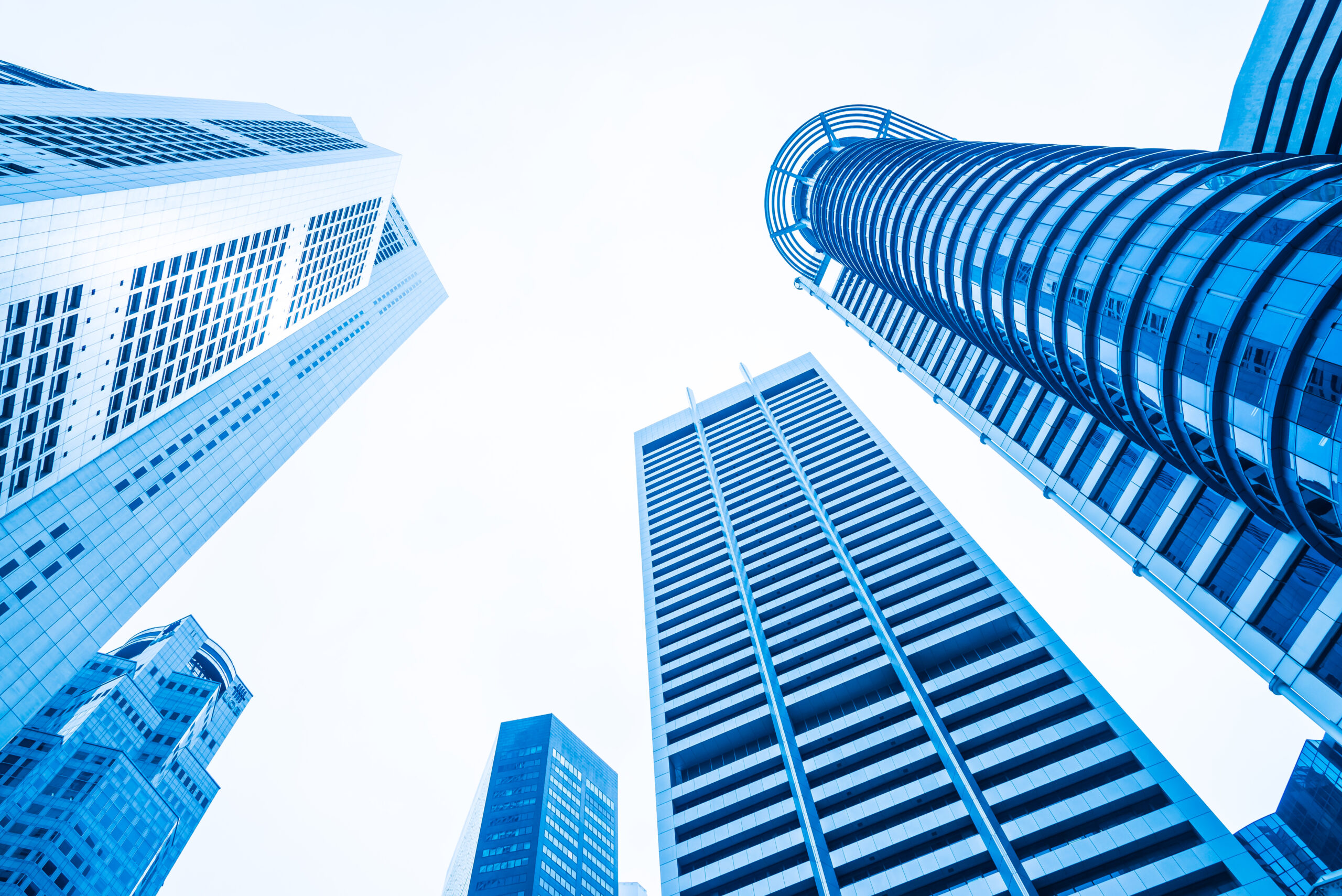 Skyscraper business office building at singapore - Blue tone color processing
