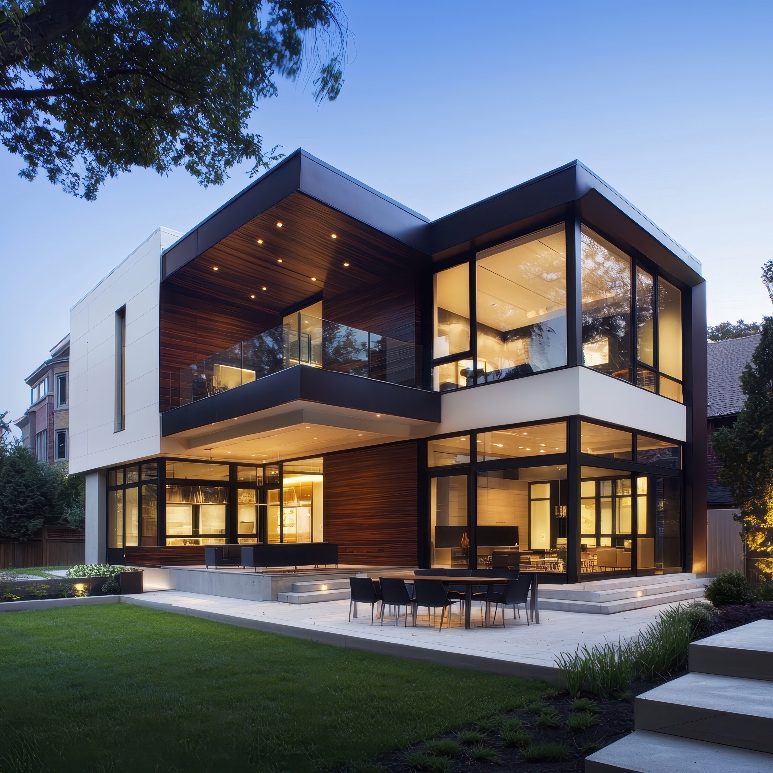 Modern Architecture Home Design Suburban Area Image with Background and Copyspace Daylight View